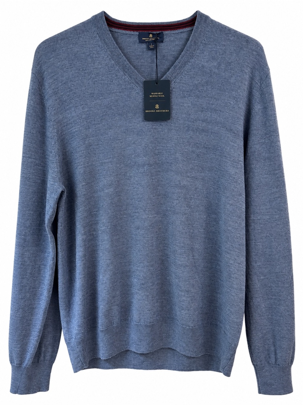 Brooks Brothers 100% Merino Wool V-Neck Sweater Blue Gray Lg NWT